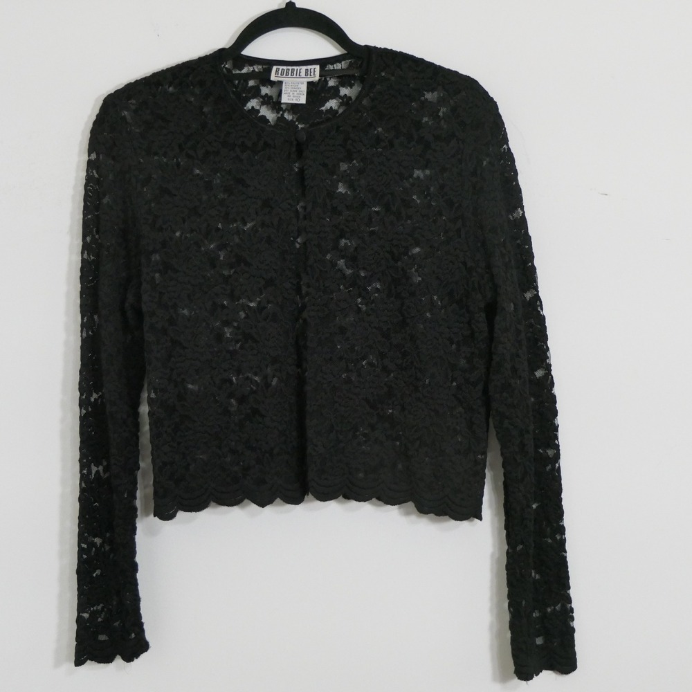 Robbie Bee Womens Lace Cardigan‎ 10 Black Goth Romantic Victorian Romantic